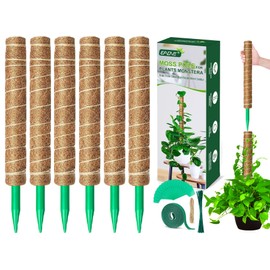 EAONE Moss Pole 126 Inch, 6 Pack 21" Monstera Plant Support for Climbing Potted Live Plants Indoor, Stackable Coco Coir Moss Sticks Monstera Stakes for Pothos Philodendron, with Garden Labels & Ties