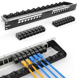 PBAEGAV Patch Panel 16 Port with 16pcs Cat6 Keystone Jack UTP Fold Keystone Patch Panel 19Inch with Cable Management and Support Bar