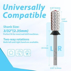 MagiBling Crystal Top Large Barrel 3/32'' Nail Drill Bits, Safety Cross Cut Tungsten Carbide Bit, Left and Right Hand Use, Manicure Pedicure Cuticle Gel Polishing, Remove Gel fast, Extra Coarse.