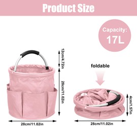 Universal Cleaning Caddy, Cleaning Supplies Organiser, Foldable Basket, Portable Practical Tool Basket with Handle and 6 Pockets, Foldable Fabric Storage Bag for Towels, Shower Gel (Pink)