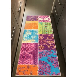 Rubber Backed 22" x 48" Multicolor Fancy Patchwork Small Runner Non-Slip Rug - Rana Collection Kitchen Dining Living Hallway Bathroom Pet Entry Rugs RAN2079-24