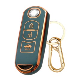 FRACTAL CREATION Mazda Key Cover with Carabiner Buckle TPU Material Key Case Compatible with Many Compatible Models CX-3, CX-5, CX-8, Axela, Atenza, Demio Roadster, etc, TYPE_A-B_Bluish Gray