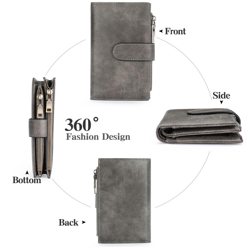 GOIACII Women's Vintage Leather Wallet, RFID Blocking Large and Long