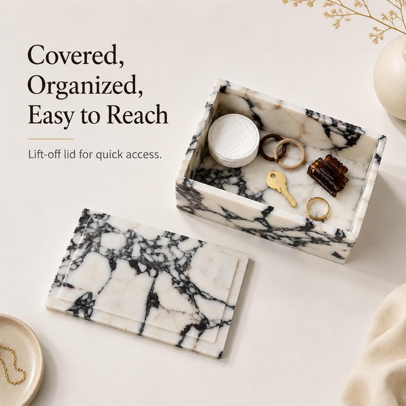 Artisanal Abode Natura Marble Rectangle Jewelry Box with Lid, 7.87