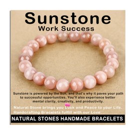 AD Beads Handmade Gemstone Stretch Elastic Bracelet Crystal Healing Reiki Nature's Beauty and Spiritual Essence Unisex (8mm, Sunstone (Work Success))