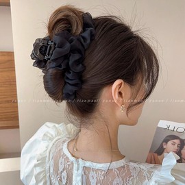 ISHR Hair Clip, Large Hair Clip, Chiffon, Princess Hairpin, Hair Clip, Fluffy, Popular, Adult, Cute, Korean Style, Large Hair Doll, Gift, Women's, Black