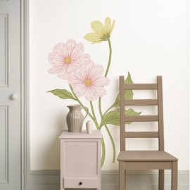 HueBurst Large Flower Wall Decals 61" H x 31.1" W Peel and Stick Yellow Pink Daisy Wall Sticker Boho Floral Decal for Door Decorative Vinyl Wall Art Mural for Bedroom Living Room Classroom Office