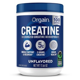 Orgain Monohidrato de creatina en polvo micronizado, 100 porciones, sin sabor, apoya el crecimiento muscular, la recuperación después del entrenamient