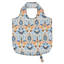 Ulster Weavers - Bohemian Foldable Shopping Bag (42 x 46cm) - Boho Shopping Bag in Blue - Blue Boho Tote Bag for Shopping - Reuseable Shopping Bag with Jacobean Floral - Damask Shopping Bag