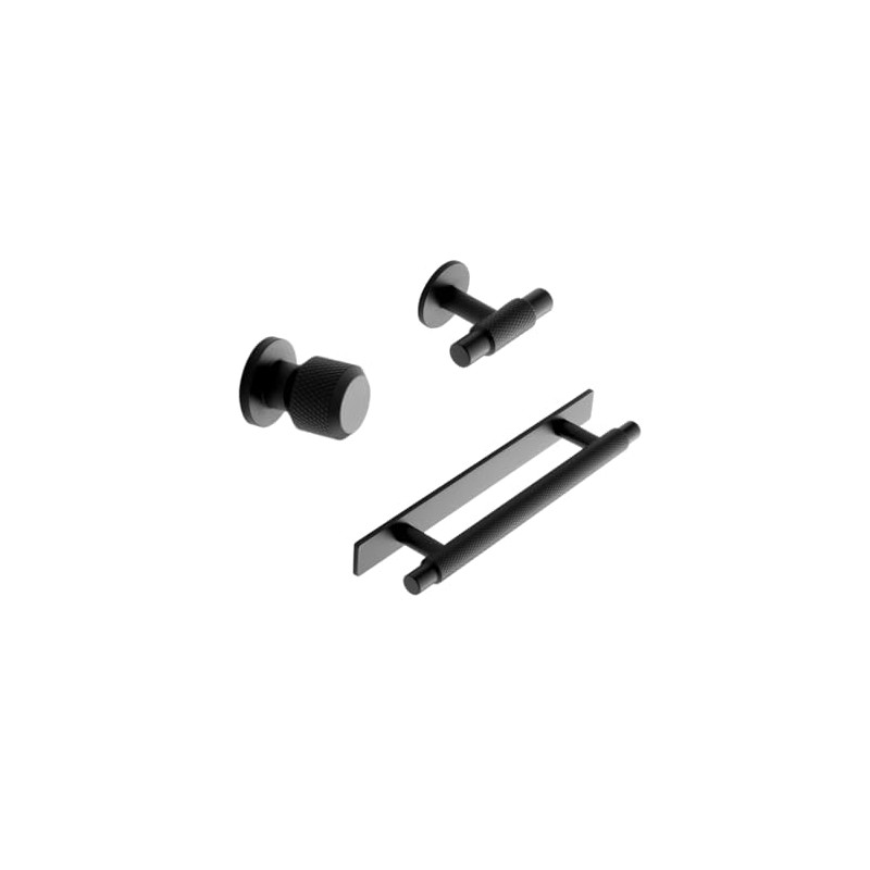 Knurled Matte Black Manor Backplate Cabinet Knobs and Drawer Pulls