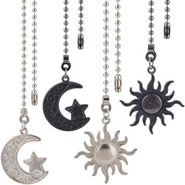 CRASPIRE 4Pcs 2 Color Moon Star Sun Ceiling Fan Pull Chain Extender Charm Pendant Boho Adjustable Decorative 14.1in Extension Connector Ball Bead Cord Replacement Hanging Ornaments for Lighting Lamp