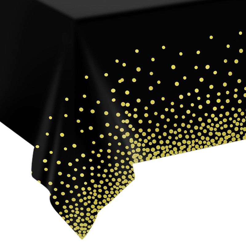 2Pcs Black Gold Dot Plastic Disposable Tablecloths, 137 x 274cm