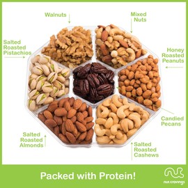 Mixed Nuts Gift Basket in Red Box (7 Assortments, 1 LB) Holiday Christmas Gourmet Bouquet Arrangement Platter, Birthday Care Package, Healthy Food Kosher Snack Tray for Adults Men Women