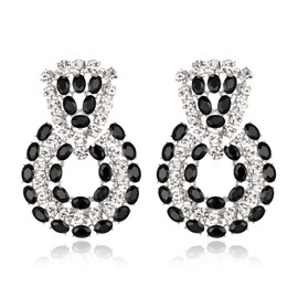 Flyonce Statement Drop Earrings, Black Rhinestone Crystal Geometric Statement Earrings for Women, Wedding Party Round Hoop Dangle Earrings for Brides Bridal Silver-Tone