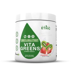 Sweat Ethic Vita Greens Greens Superfood Powder, Daily Multivitamin with Digestive Enzymes, Probiotics, Prebiotics & Reds for Men and Women, Sweetened with Stevia, Strawberry Kiwi Flavor, 30 Servings