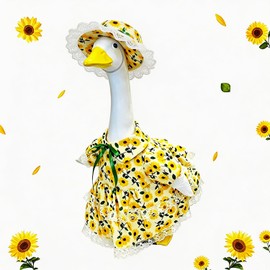 Fall Porch Goose Outfit 23 Inch Cement Statue Goose Clothes Sunflower Dress and Hat Costume Set for Summer Autumn Outdoor Holiday Garden Yard Decor