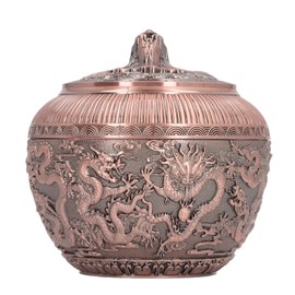 Tea Canister Metal Loose Tea Storage Container Airtight Tea Bag Canister Exquisite Bronzy Tea Jar for Sugar Salt Large Size Red Copper