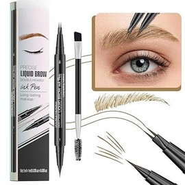 2pcs Microblading Eyebrow Pencil - Eyebrow Pencil 2 in 1 Dual-ended Eyebrow Pencil with 2-prong Micro-prong Applicator and Precision Brush for Natural Eyebrow Shape that Lasts All Day - Color: Brown+Black Brown