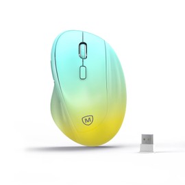 Ergonomic Wireless Mouse with USB Receiver for PC Computer, Laptop and Desktop, Ergo Mouse Vertical with Silent Clicks Long Battery Life, Up to 1600 DPI & 1 AA Battery Powered, YellowBlue