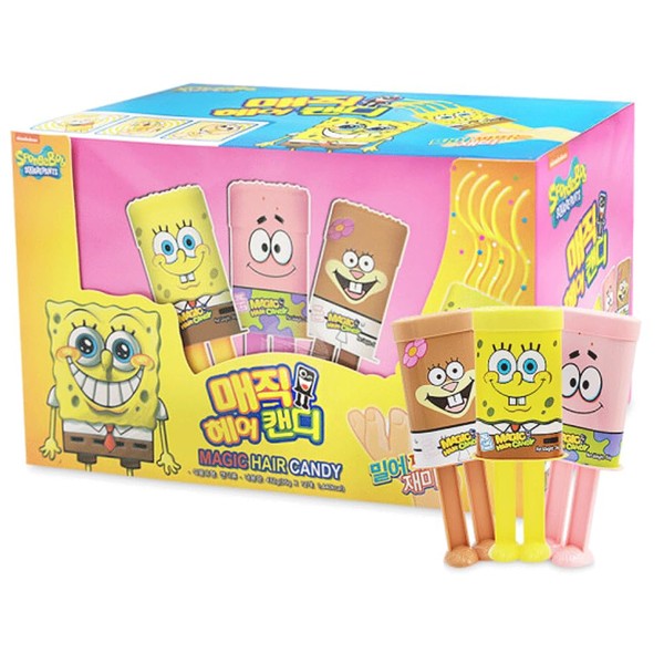 Spongebob Magic Hair Candy 36g x 12pcs Set (8 Yogurt Flavor + 2 Strawberry Milk Flavor + 2 Black Currant Flavor)