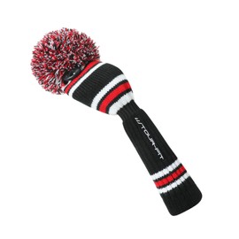 Golf Club Headcover | Tour Fit Double Layer Pom Pom Premium Knitted Golf Head Cover | Red/Black/White | Driver, Fairway, Rescue | Set of 3 or 4 (for Rescue Club)