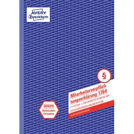 AVERY Zweckform 1764 Employee Commitment (According to GDPR, A4, Self-Copying, 2 x 40 Sheets, Data Protection Form) White/Yellow