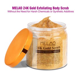 Body Exfoliating Cream 250G/8.8oz 24K Gold Body Scrub with Sea Salt + Essential Oil for Moisturising Face and Body Skin