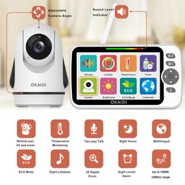 OKAIDI Baby Monitor No WiFi, 6" Extra-Large IPS Screen with 30-Hrs Battery, 1000ft Baby Monitor with Camera and Audio, Remote Pan-Tilt-Zoom Camera for Baby/Pet/Elderly, 2-Way Talk, Night Vision, VOX