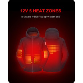 DEWBU Heated Jacket Polar Fleece with 12V Battery Pack Soft Fleece Electric Heating Hoodie for Men, Black, 3XL