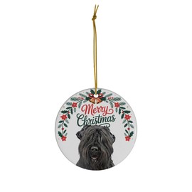 Funny Black Russian Terrier Christmas Ornament Ceramic Circle White - Merry Christmas 2025 Holiday Keepsake Decoration - Xmas Tree Hanging Decor Gifts for Dog Lovers