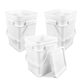 ePackageSupply 4 Gallon Square Bucket with Lid & Plastic Handles, Food Storage Pail, Heavy Duty & Durable, HDPE BPA Free (3)