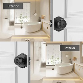 NCSEN Matt Black Door Knobs with Camelot Trim,Interior Door Knob with Lock,Coastal Privacy Door knob for Bath and Bedroom