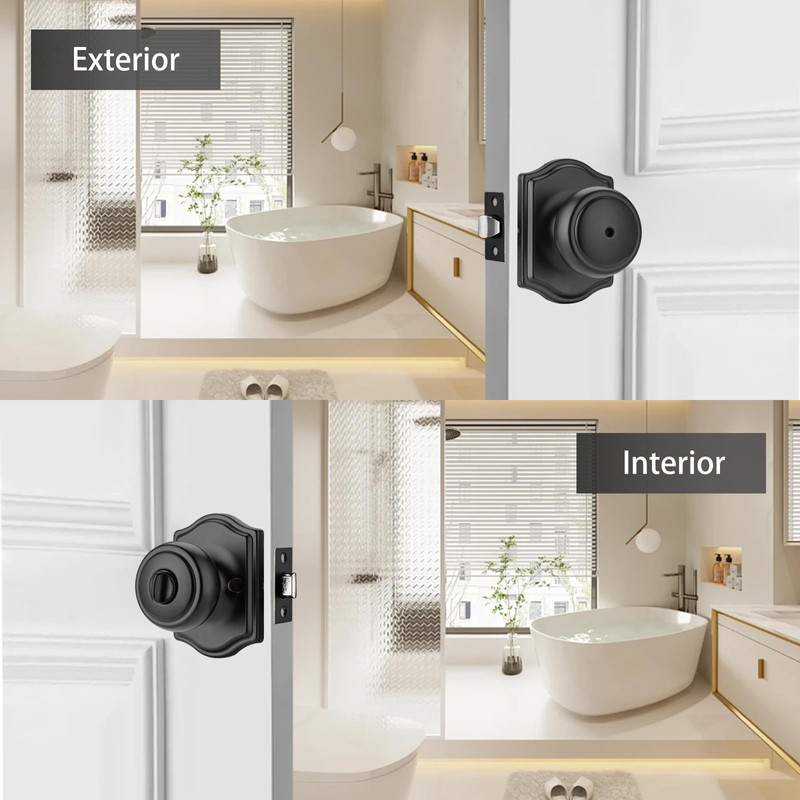 NCSEN Matt Black Door Knobs with Camelot Trim,Interior Door Knob