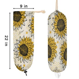 Plastic Bag Holder, Wall Mount Grocery Bag Holder for Plastic Bags, Washable Plastic Bag Storage Dispenser, Large Garbage Shopping Trash Bag Carrier Organizer for Home Kitchen(Bee Sunflower Floral）