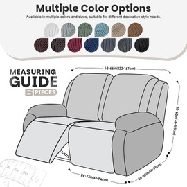 VANSOFY Recliner Loveseat Cover, 6-Pieces Stretch Dual Recliner Sofa Cover Soft Jacquard Reclining Couch Slipcover Furniture Protector with Elastic Bottom for Kid, Pets(2 Seat,Gray)