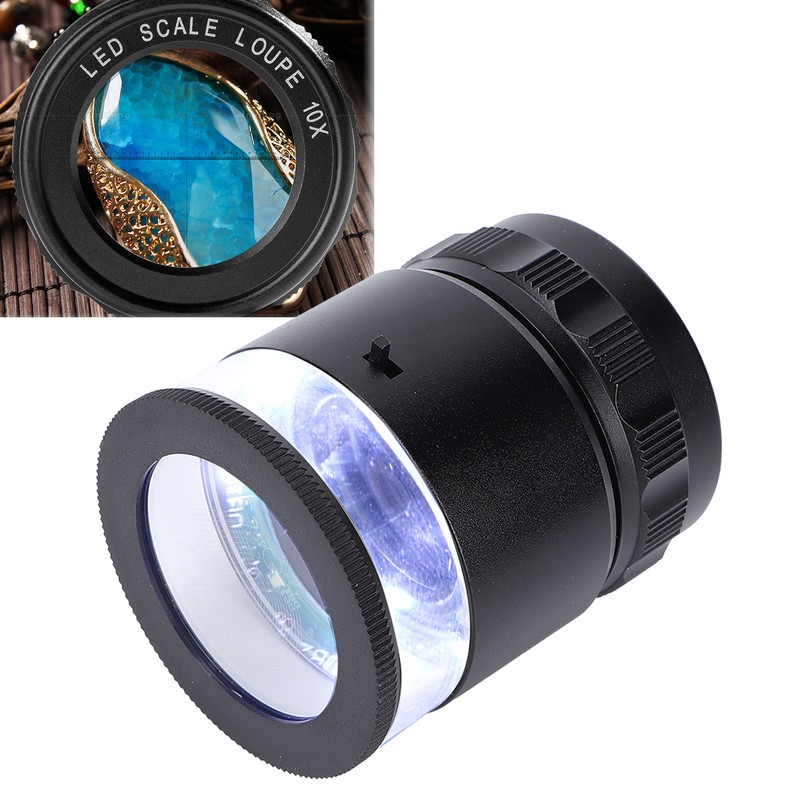 10X Loupe Measuring Magnifier 6LED Illuminated Jewelry Magnifying Glass USB