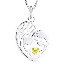 YL Mother Necklace for Women 925 Sterling Silver Mum Heart Pendant Created Topaz Jewelry for Mom