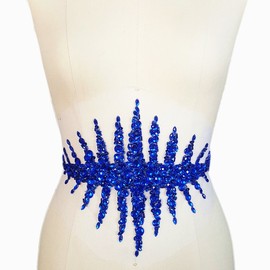 Individuality Handmade Bling Patches Sew On Fix Beaded Crystal Sequins Rhinestone Applique Trim for Wedding Dress DIY Bridal Belt 20x33cm Waist Decoration (Blue)