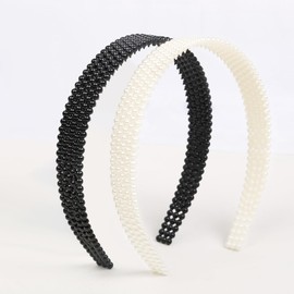 TEBIEKOY Plastic Headbands for Women Girls, 2 Pcs Pearl Like Hairbands Non Slip with Teeth Boho Elegant Headband Fashion Womens Hair Accessories