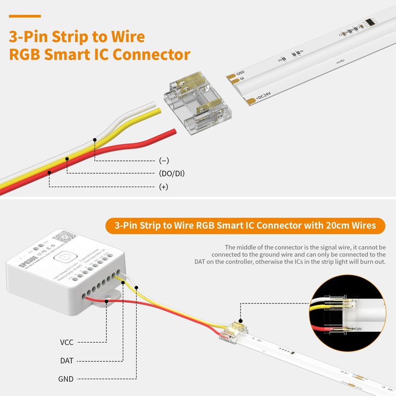 PAUTIX 12mm Connectors for RGB Smart IC COB LED Strip