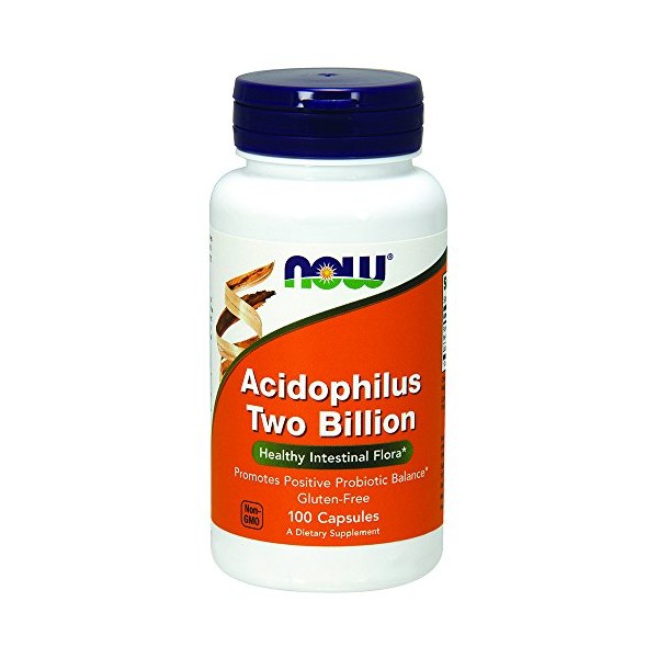 NOW Supplements, Acidophilus, Two Billion, Dairy, Soy and Gluten Free, 100 Veg Capsules