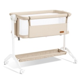 Taylengrow Baby Bassinet Bedside Sleeper - All-Mesh Design, Portable Bedside Bassinet for Baby with Washable Mattress, 5 Adjustable Heights（Beige）