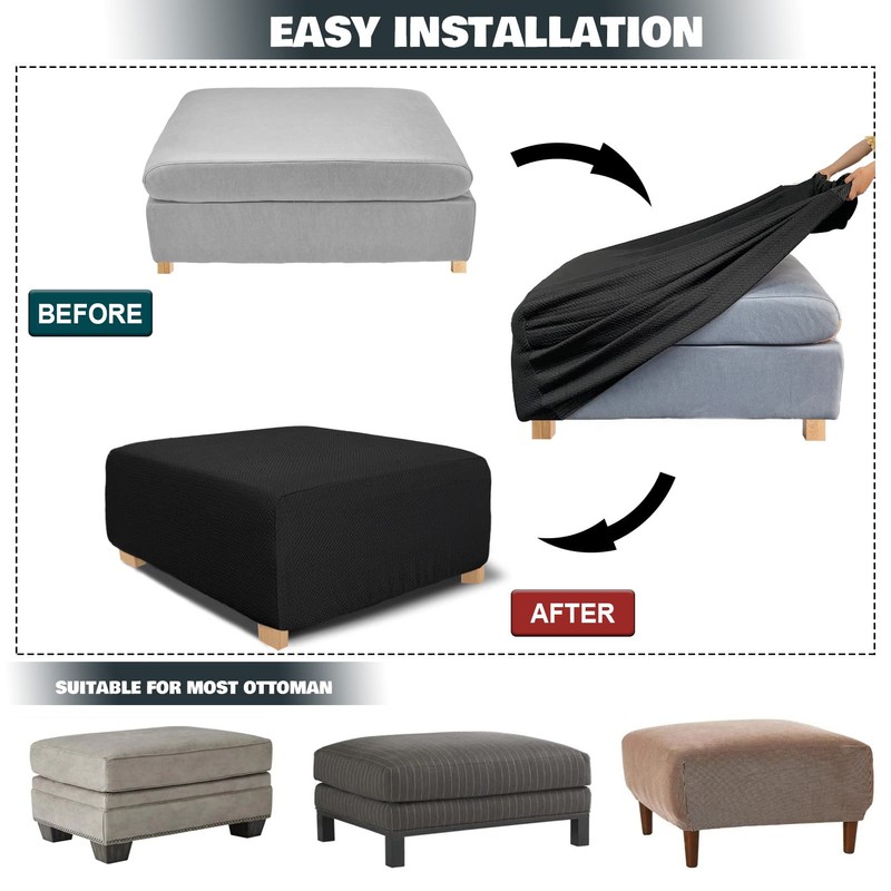 NeColorLife Rectangle Ottoman Cover Jacquard Fabric Slipcover Thick Stretchable Footrest