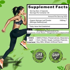 ELEMITO Moringa Capsules, Pure Leaf Powder, Green Superfood, Energy, Metabolism, & Immune Support, Non-GMO, Vegan, Gluten-Free - 120 Capsules