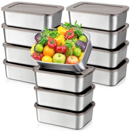 Blushtier 12 Pcs Stainless Steel Food Storage Containers with Brown Lids, 37 oz Metal Lunch Bento Box Reusable Stackable Meal Prep Container for Kitchen Picnic Travel, Freezer& Dishwasher Safe