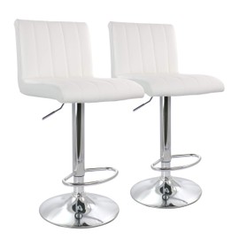 Elama Modern Tufted Faux Leather Adjustable Bar Stool with Swivel Chromed Base (Set of 2), White, Chromed Black (Tufted Chair)