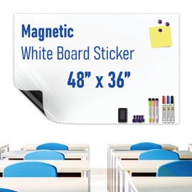 HeatPomelo Magnetic Whiteboard Sticker - Adhesive Backing 48" x 36" Dry Erase Board for Wall Whiteboard Contact Paper for Kids Office Home Include Marker Magnet Eraser