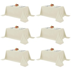 Fitable Ivory Rectangle Table Clothes, 6 Pack - 90 x 156 Inch - Reusable and Washable Tablecloths, Polyester Fabric Table Covers for Wedding, Party, Banquet, Formal Events