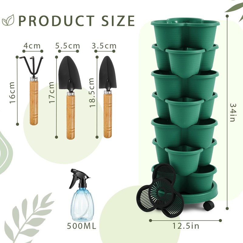 Umigy 2 Set Dark Green 7 Tier Stackable Vertical Planters