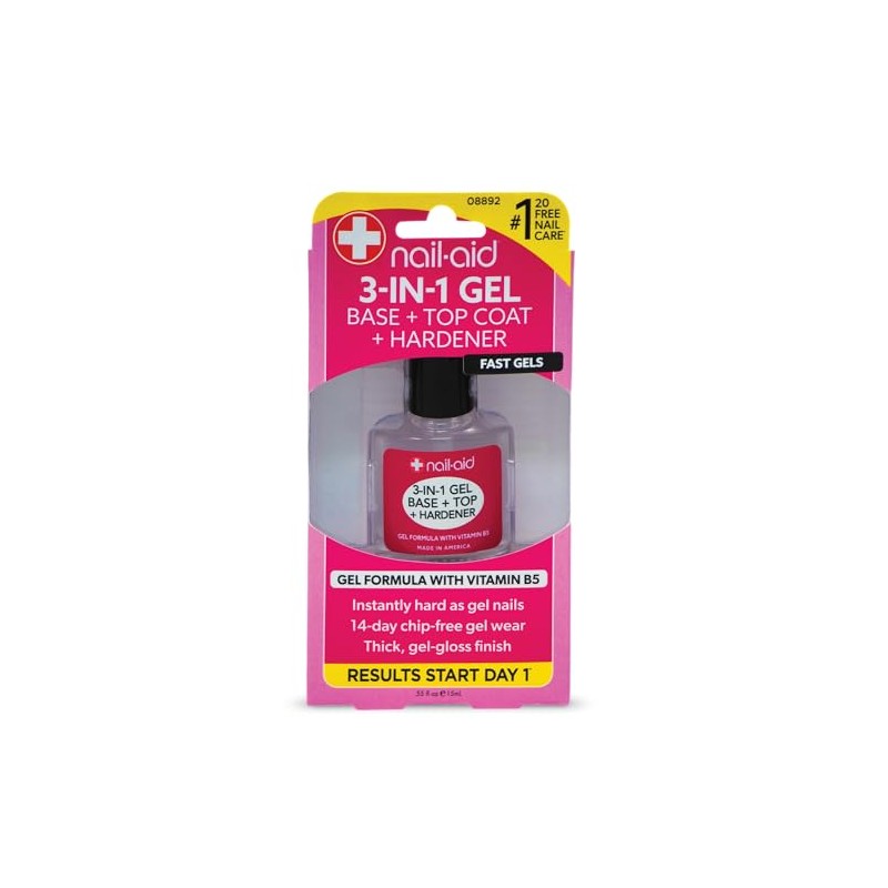 NAIL-AID 3-in-1 Gel Base + Top + Hardener, Clear, 0.55